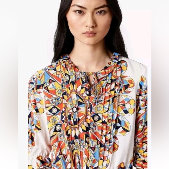 TORY BURCH ARABELLA BOHO BOHEMIAN PEASANT SILK DRESS SWEET TANGERINE EUC FLOWY - Picture 3 of 16